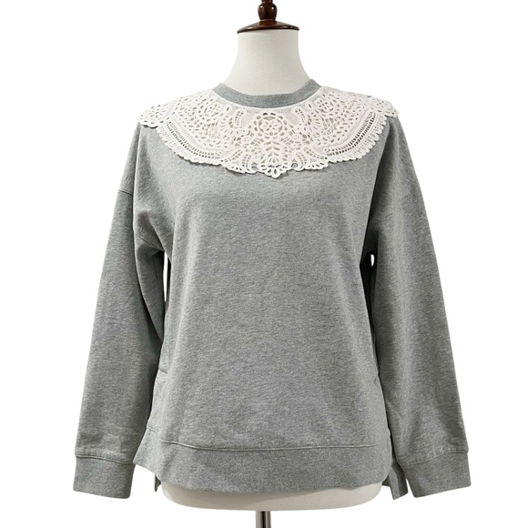 Boden Grey Sweatshirt with White Lace Collar Women's Size XS - Picture 2 of 11